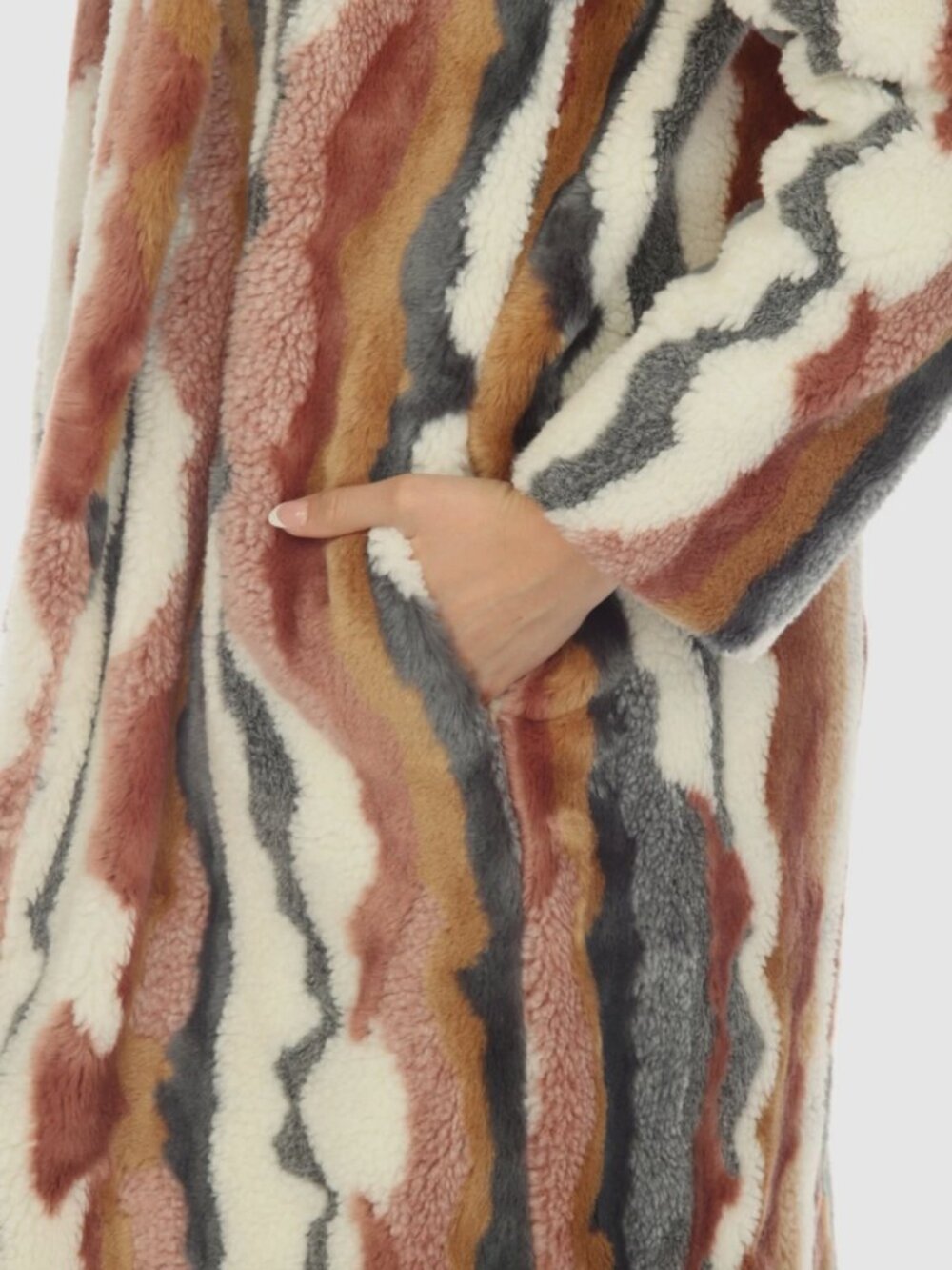 NEW Johnny Was Ziggy Faux Fur Open Front Coat Boho Chic Multi Stripe L R48023 - Picture 8 of 14
